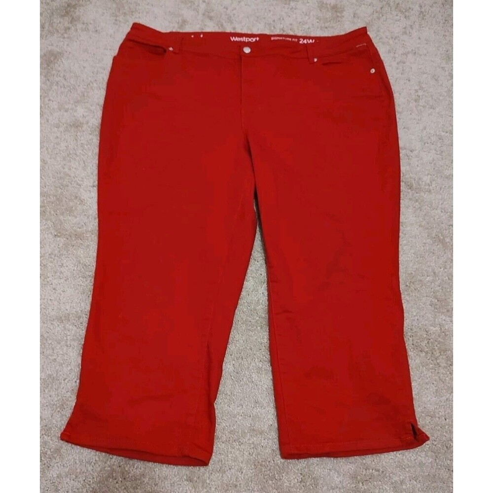 Westport Signature Fit Womens Stretch Capri Straight Leg Red Denim Jeans 24W